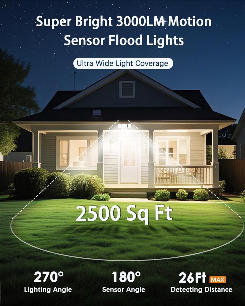 CLAONER Solar Outdoor Lights Motion Sensor 3500LM 288 LED Solar Security Lights with Remote Control IP67 Waterproof 4 Heads Solar Flood Lights with 16.4ft Cable 4 Modes Wall Lights(2 Pack) - Image 5
